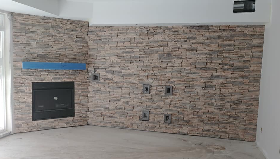 Fireplace and Adjacent Feature Wall